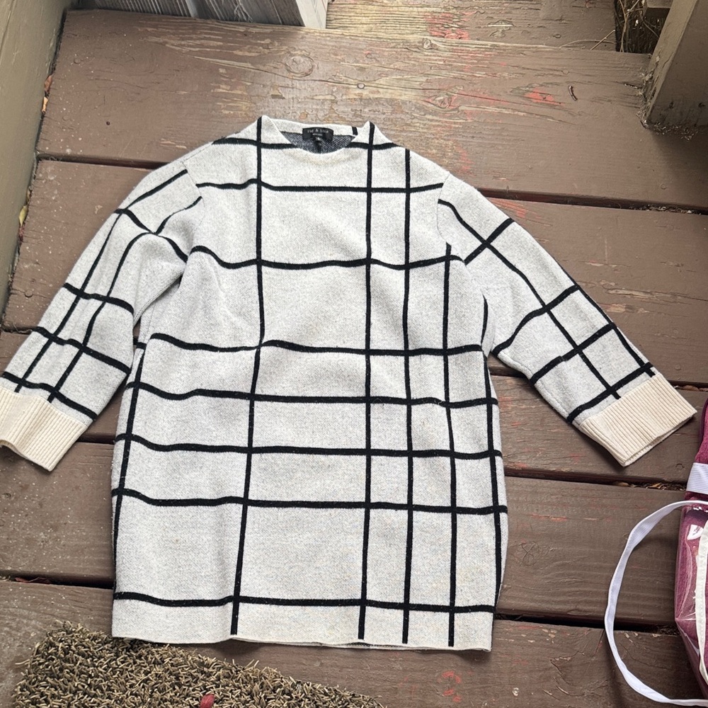 rag & bone Black and Cream Grid Sweater
